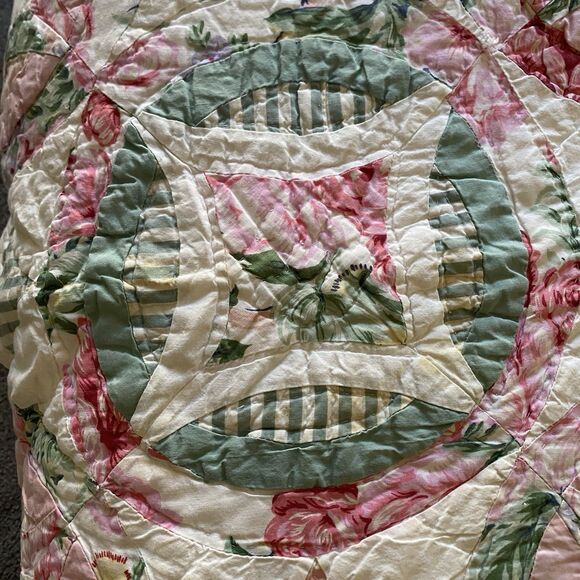 Vintage Arch Qults Partchwork Quilt 88x82” Cotton Pink Green Cottagecore Country - Picture 10 of 11